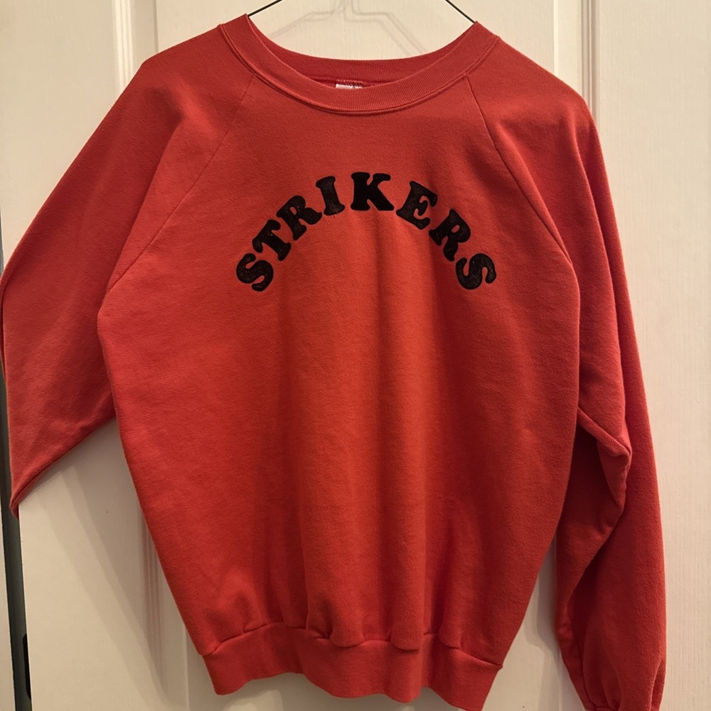 Vintage TeeJays STRIKERS Sweatshirt Mens L Red #4 USA Made Raglan 80s Crewneck